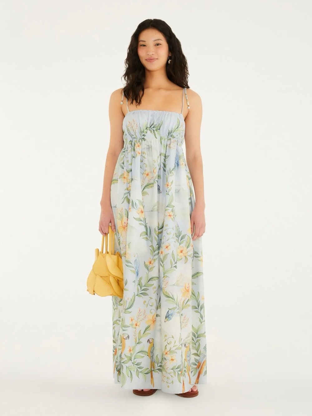 FARM Rio Pale Blue Floral Maxi Dress with Yellow Accents